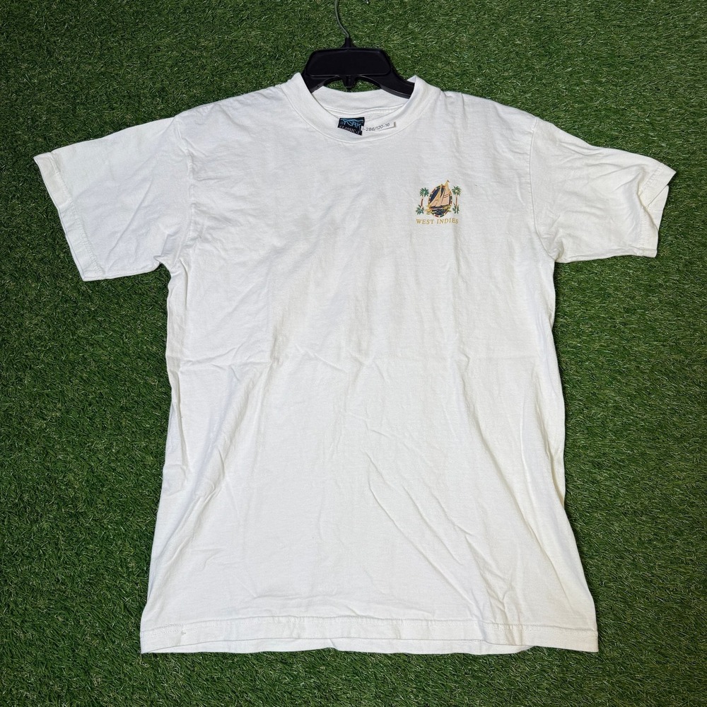 Vintage West‎ Indies Salt Whistle Bay Sailboat Palm Trees Tee Sz M Made USA